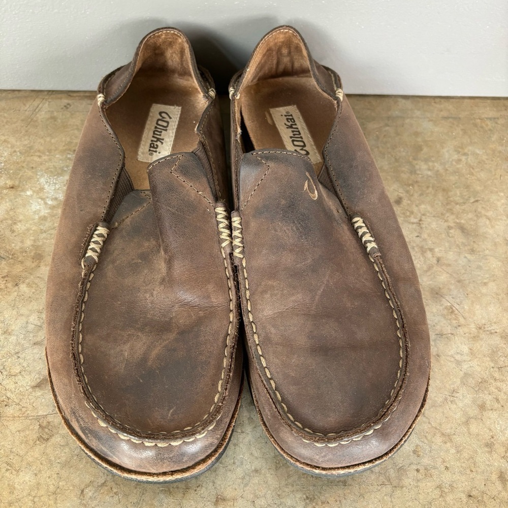 Olukai Moloa‎ Brown Leather Slip-On Loafers Men’s Size 8.5